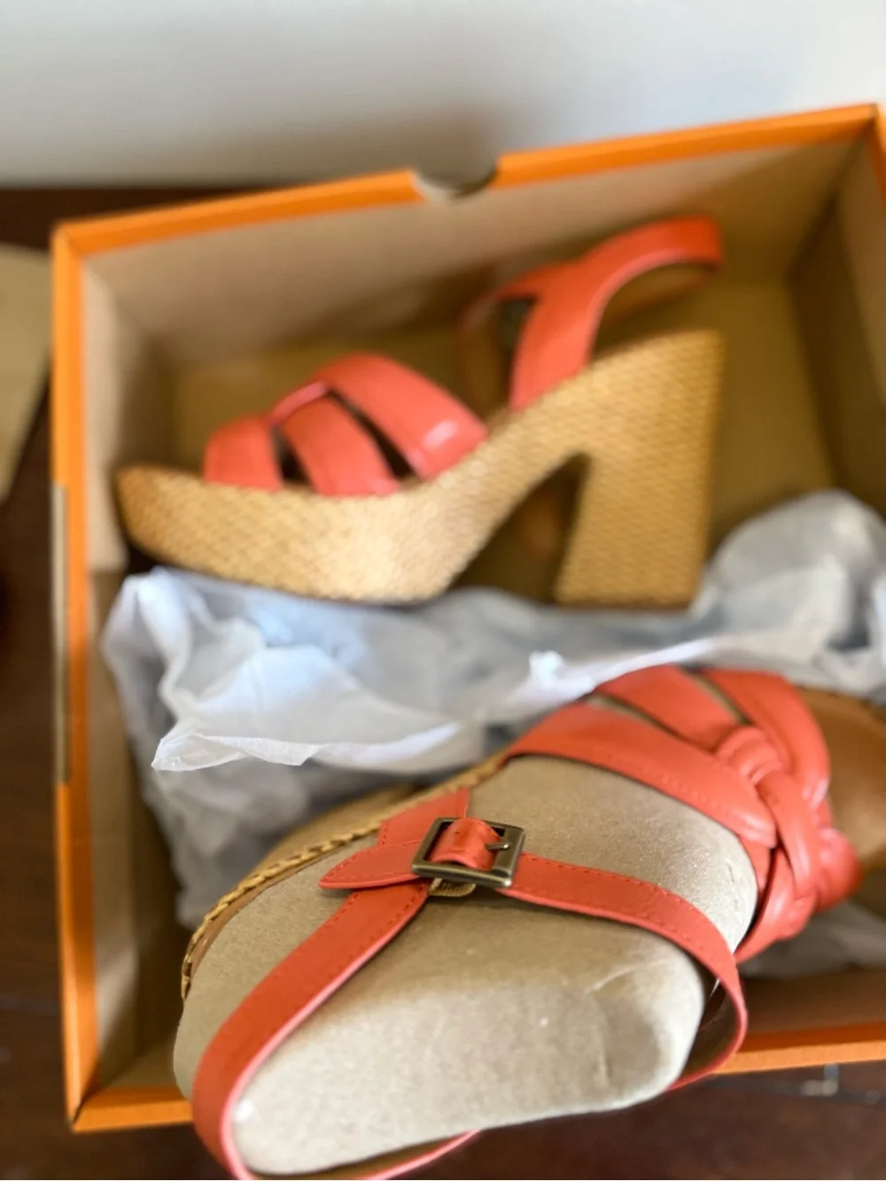 Korks Dee Women's Orange Platform Woven Block Heel Sandal NEW‎ 9